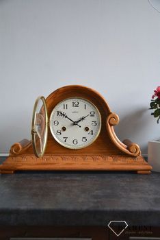Zegar kominkowy drewniany nakręcany niemieckiej marki Adler 12004D. Zegar kominkowy drewniany wykonany z wytrzymałego drewna w kolorze dębu. Zegar kominkowy dębowy nakręcany (7).JPG