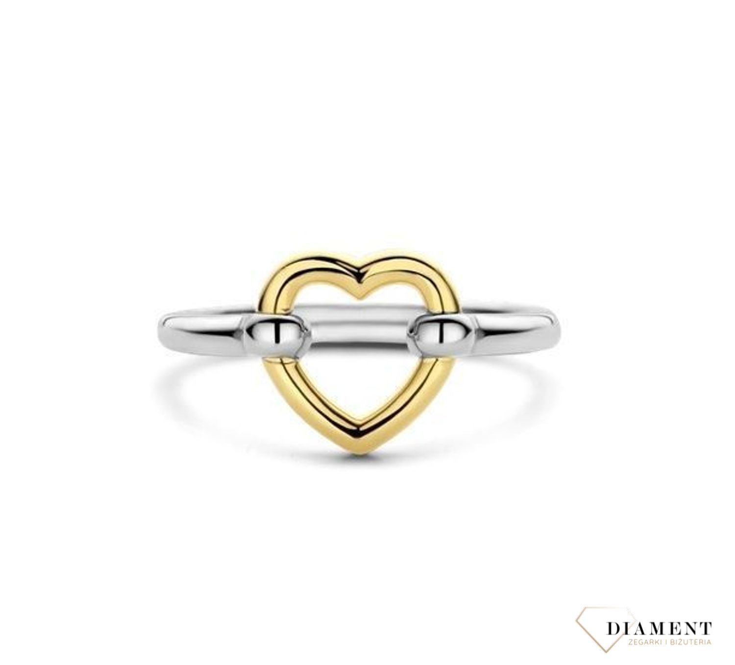 Srebrny pierścionek Ti Sento ze złotym sercem 12291SY rozmiar 14. Srebrne pierścionki to biżuteria ponadczasowa zawsze modna i pasująca do każdego stroju. Połącz pierścionek dowolnie z innymi.2.jpg