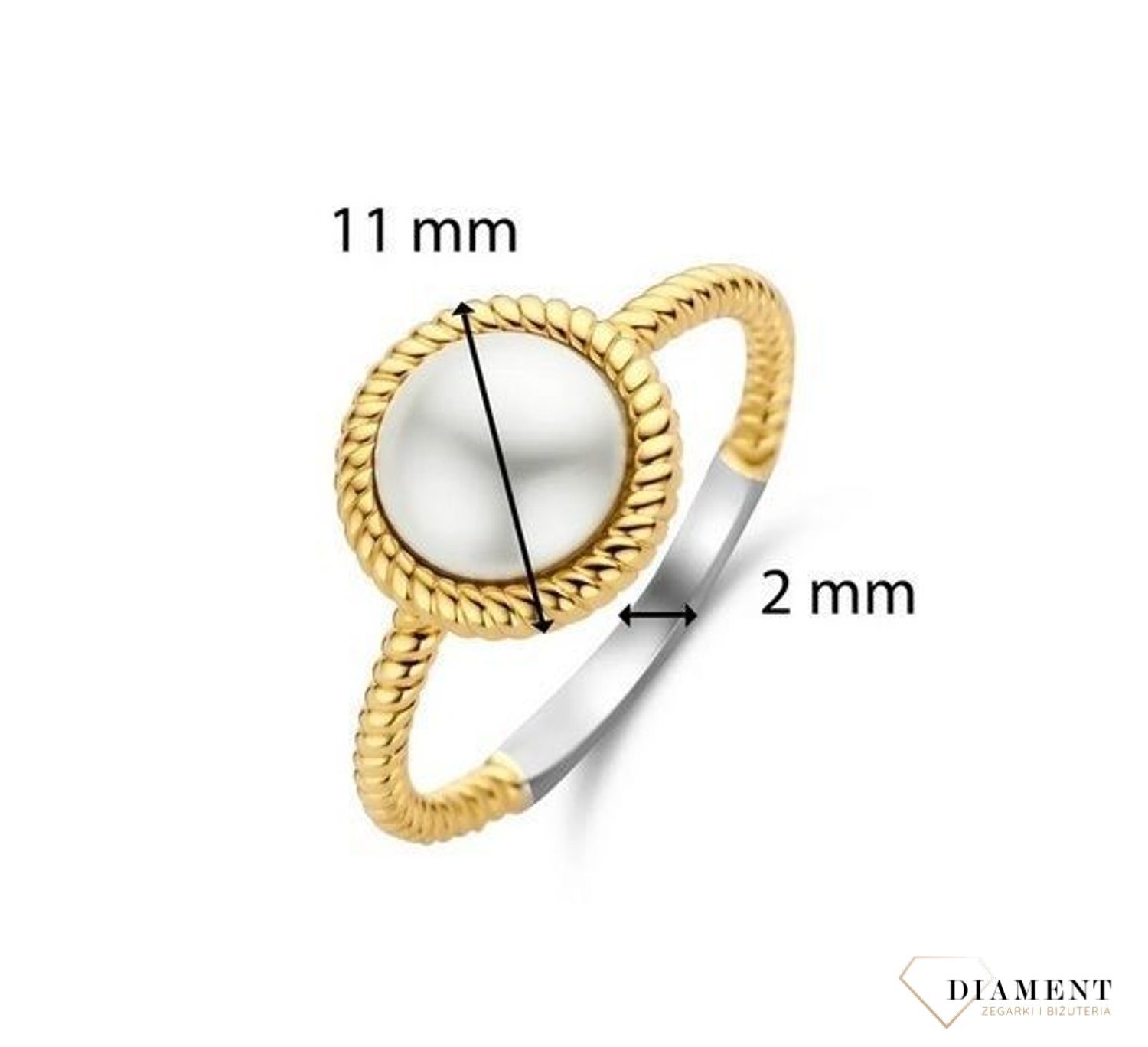 Srebrny pierścionek pozłacany Ti Sento z Perłą 12295YP rozmiar 16. Srebrny pierścionek damski. Srebrny pierścionek pokryty złotem. Pierścionek pozłacany damski z perłą. Pierścionek idealny na prezent Ti Sento (3).jpg