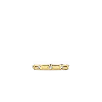 Damski pierścionek srebrny pokryty złotem TI SENTO Białe kamienie otulone złotem 12316ZY. Damski pierścionek wykonany z najwyższej próby rodowanego srebra 925 pokrytego żółtym złotem. Biżuteria marki TI SENTO, idealny pomysł (2).webp