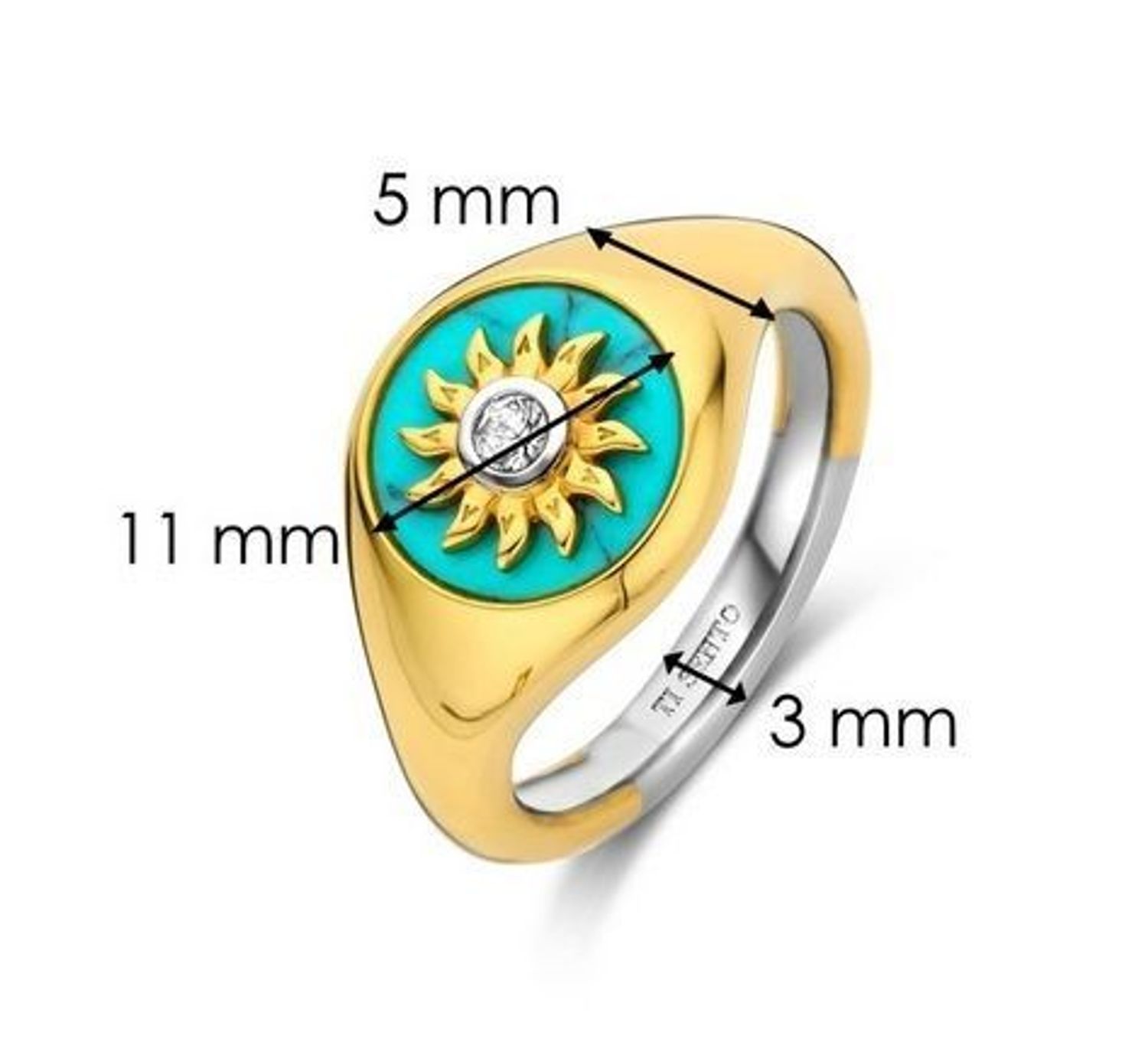 Srebrny pierścionek Ti Sento pozłacany z cyrkonią i turkusem 12335TQ. Srebrny pierścionek z cyrkonią. Pierścionek srebrny z turkusem. Srebrny pierścionek Ti Sento pokryty złotem. Pierścionek Ti Sento z turkusem i cyrkonią na prezent dla kobi.jpg