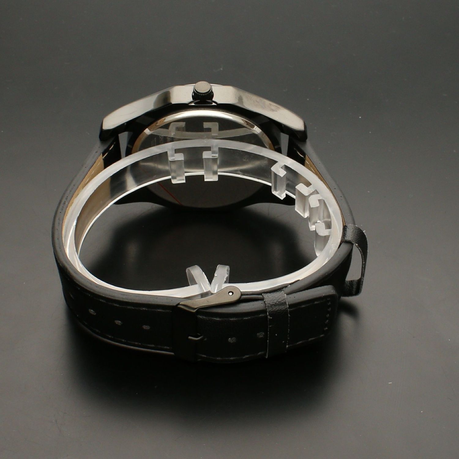 Zegarek męski na skórzanym pasku TIMEMASTER 144-8. Czarny skórzany pasek z czarna sprzączką. Tarcza w czarnym kolorze ze srebrny (3).jpg