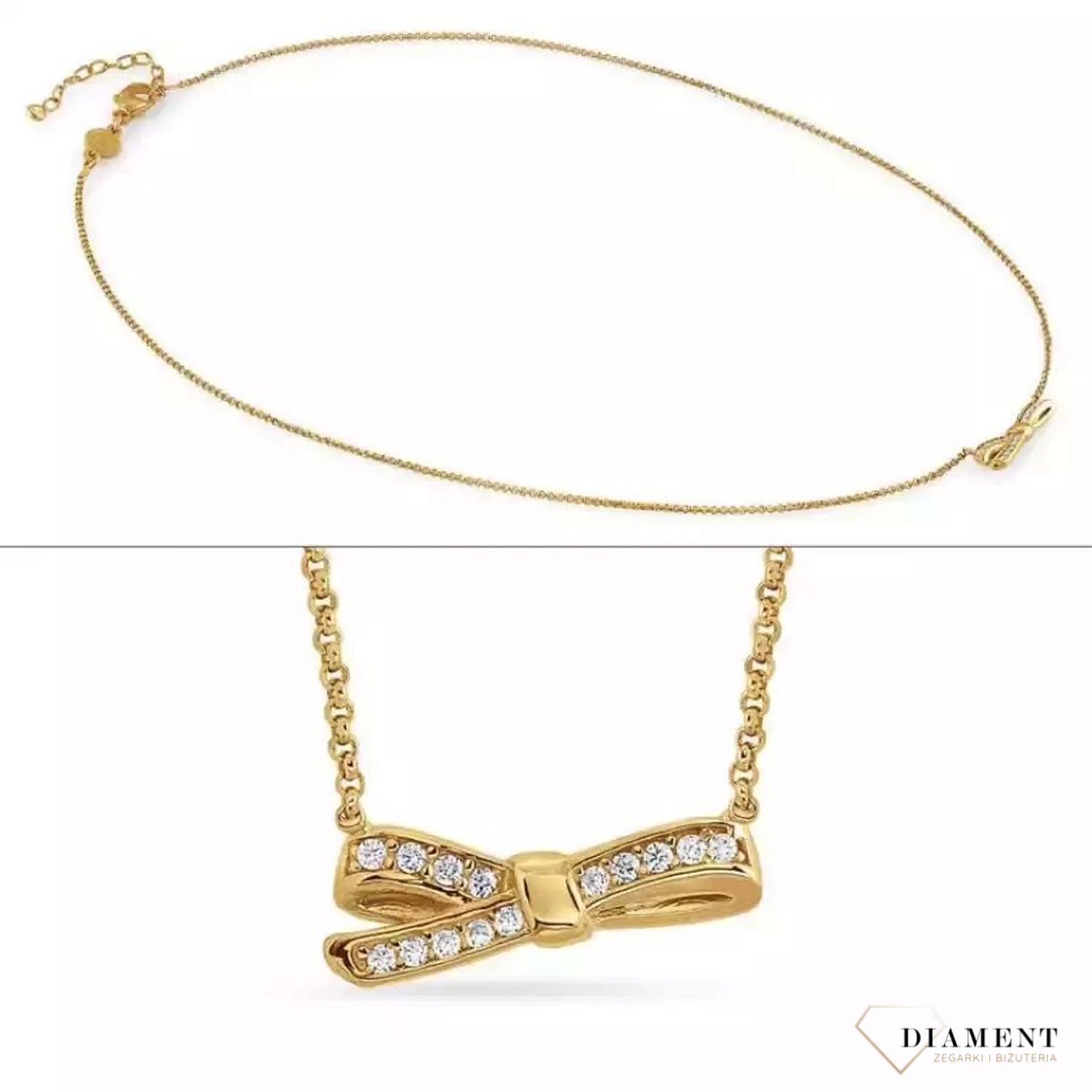 Naszyjnik srebrny kokardka MyCherie pokryty złotem 146304 012.jpg