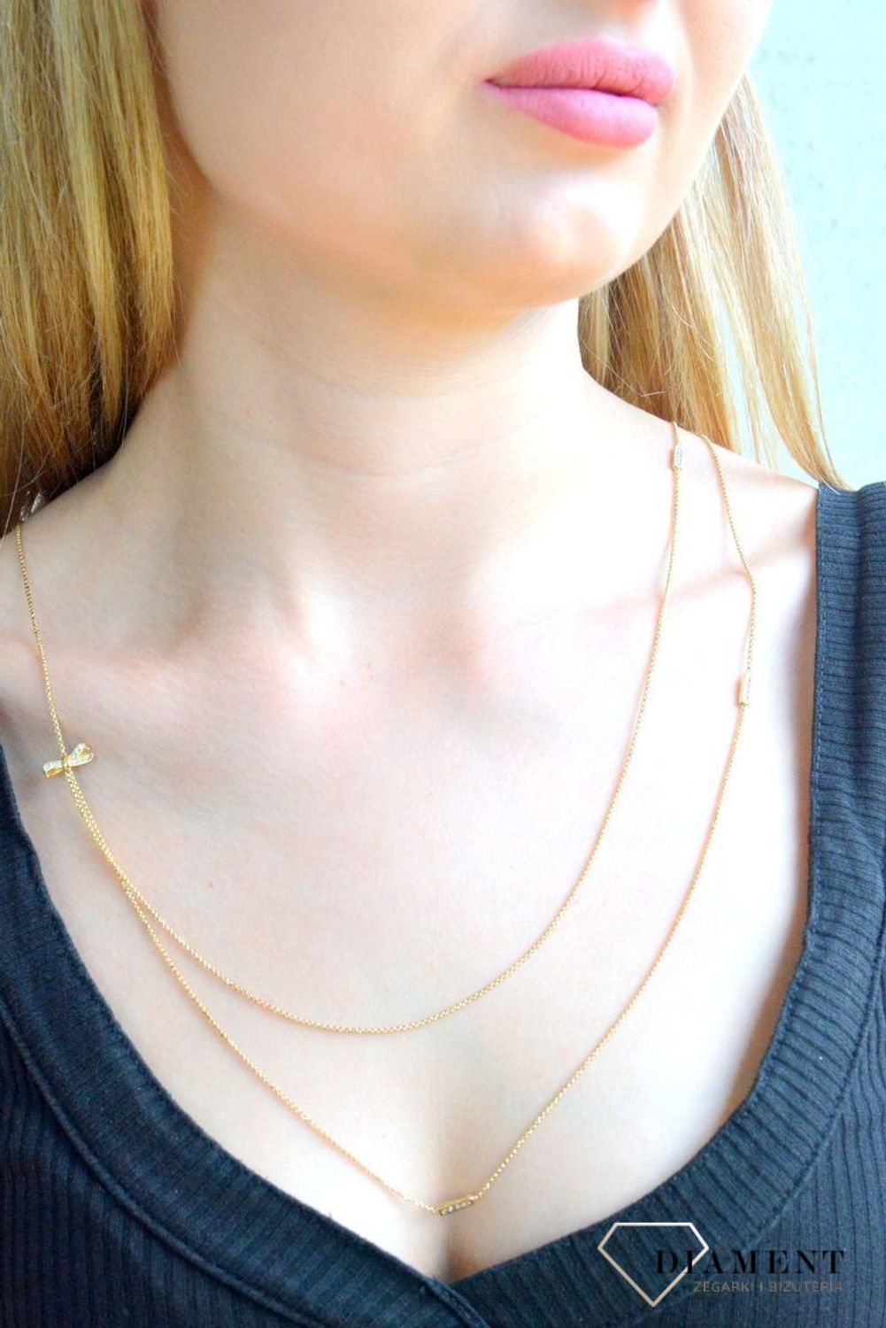 Naszyjnik srebrny kokardka MyCherie pokryty złotem 146316-012.jpg