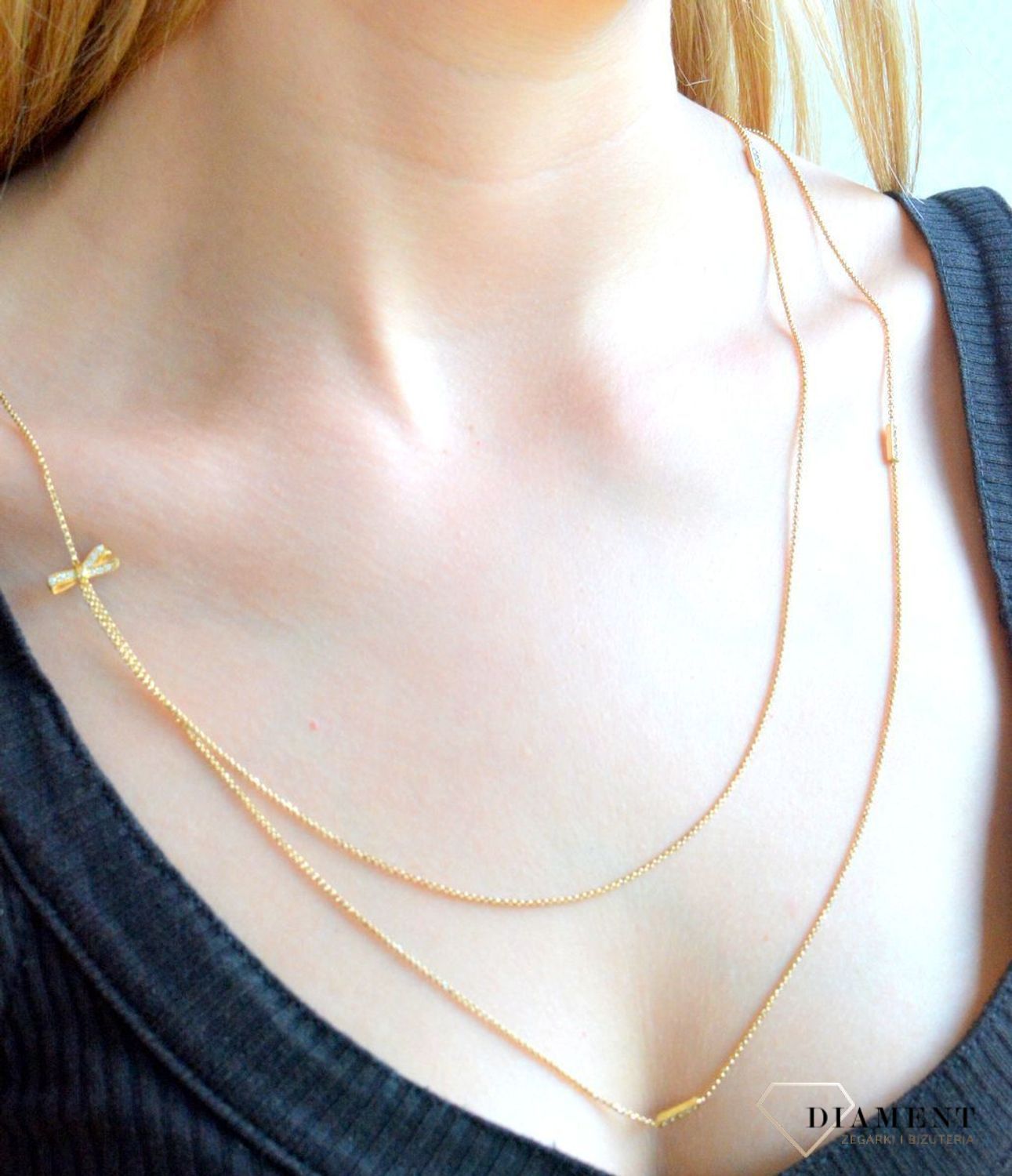 Naszyjnik srebrny kokardka MyCherie pokryty złotem 146316-012.jpg