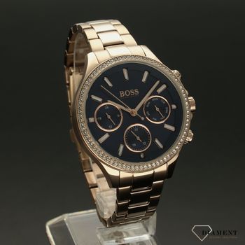 Zegarek damski Hugo Boss z niebieską tarczą i cyrkoniami. bransoleta w kolorze różowego złota. Numer katalogowy 1502566 (1).jpg