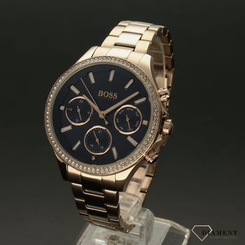 Zegarek damski Hugo Boss z niebieską tarczą i cyrkoniami. bransoleta w kolorze różowego złota. Numer katalogowy 1502566 (2).jpg