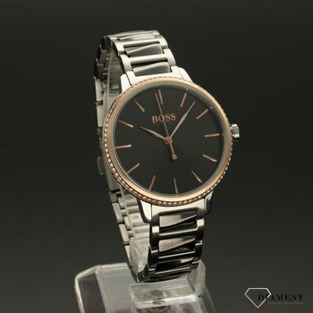 Zegarek damski Hugo Boss 1502569 na stalowej bransolecie z ciemnymi elementami z dodatkami różowegozłota.  (1).jpg