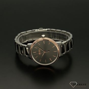 Zegarek damski Hugo Boss 1502569 na stalowej bransolecie z ciemnymi elementami z dodatkami różowegozłota.  (3).jpg