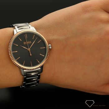 Zegarek damski Hugo Boss 1502569 na stalowej bransolecie z ciemnymi elementami z dodatkami różowegozłota.  (5).jpg