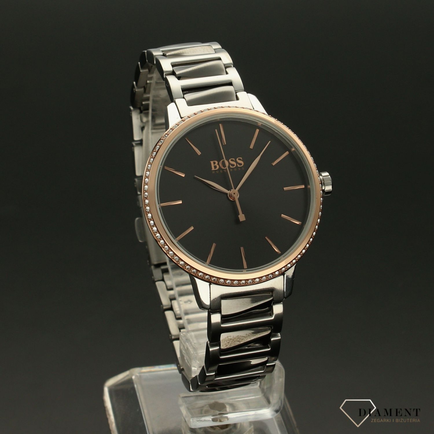 Zegarek damski Hugo Boss na bransolecie Singnature 'Ciemne szkiełka' 1502569l.jpg