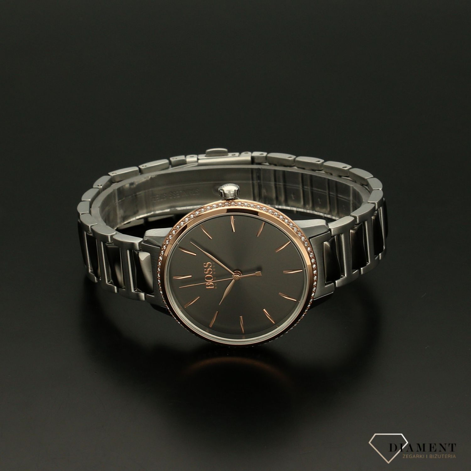 Zegarek damski Hugo Boss na bransolecie Singnature 'Ciemne szkiełka' 1502569l.jpg