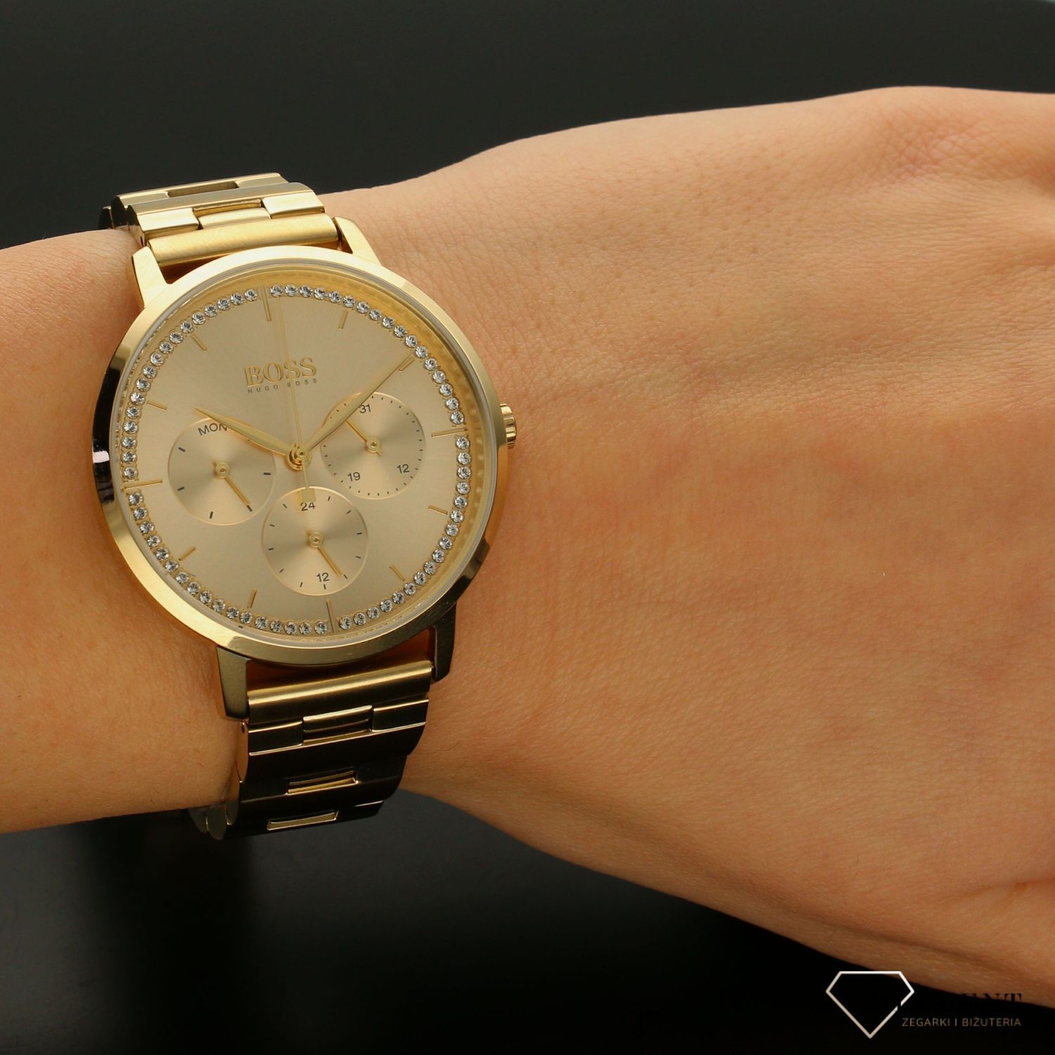 Zegarek damski na bransolecie PRIMA 'Złoty Hugo Boss z multidatą' 1502572v.jpg