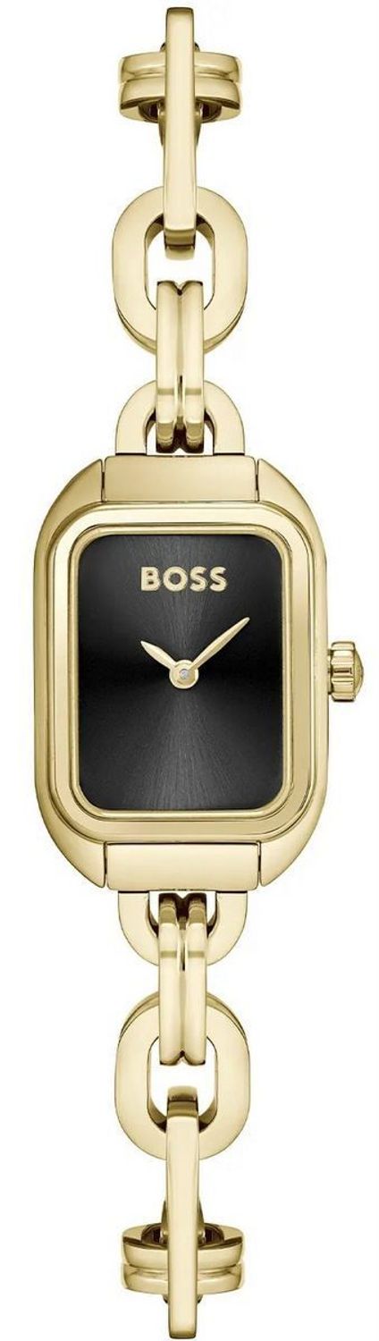 Zegarek damski Hugo Boss 1502739 Hailey-Le z czarną tarczą, złotą stalową kopertą i bransoletą. Mechanizm kwarcowy, szkło mineralne, odporność na zachlapania. Stylowy dodatek dla nowoczesnych 1.jpg