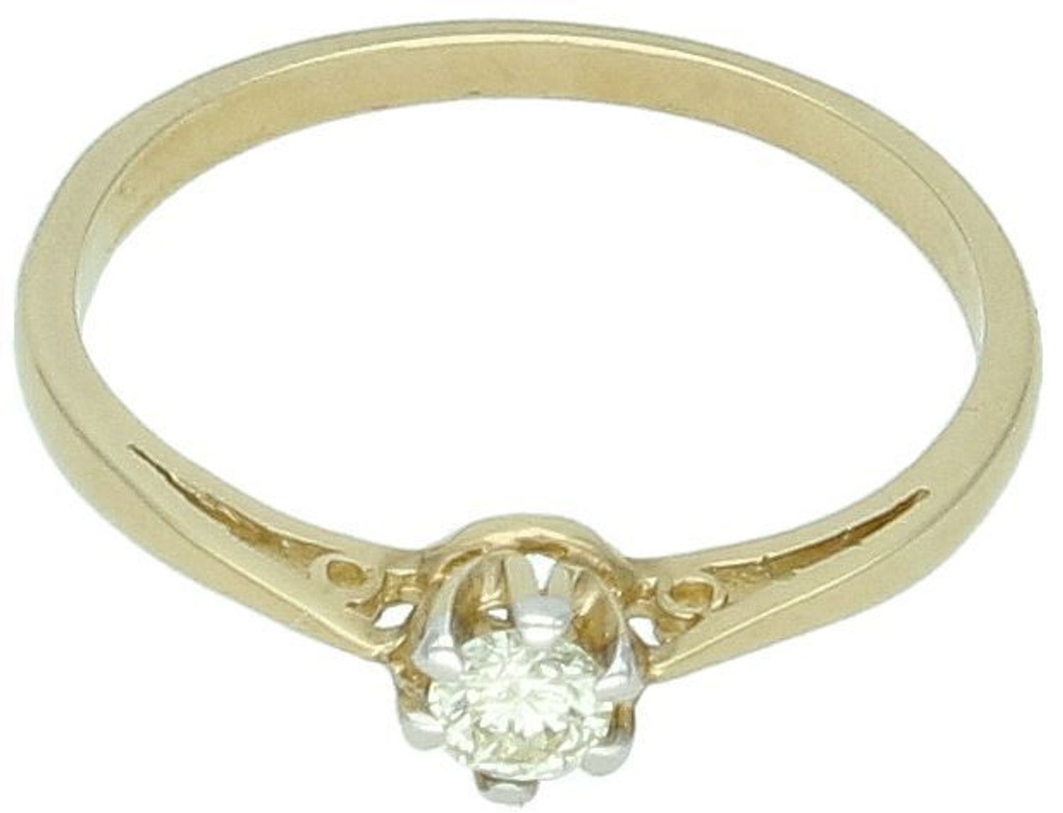 Pierścionek złoty DIAMENT żółte złoto, jeden diament, zdobiony 15052PI 585.jpg