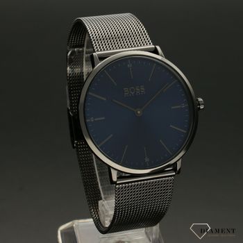 Zegarek męski Hugo Boss 1513734 na czarnej bransolecie z niebieską tarczą. Zegarek slim (1).jpg