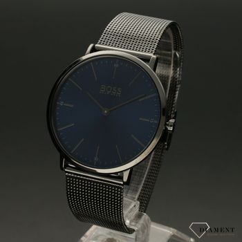 Zegarek męski Hugo Boss 1513734 na czarnej bransolecie z niebieską tarczą. Zegarek slim (2).jpg