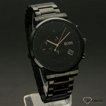 Zegarek męski Hugo Boss Integrity w czarnym odcieniu to zegarek na stalowej, czarnej bransolecie z japońskim mechanizmem. Zegarek czarny z czarną tarczą i prostymi indeksami..jpg