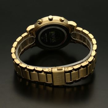 Zegarek męski Hugo Boss Integrity w odcieniu złota 1513781 to zegarek na stalowej, pozłacanej bransolecie z japońskim mechanizmem. Zegarek złoty z czarną tarczą i prostymi indeksami.  (1).jpg