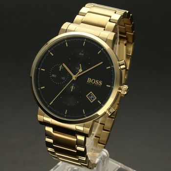 Zegarek męski Hugo Boss Integrity w odcieniu złota 1513781 to zegarek na stalowej, pozłacanej bransolecie z japońskim mechanizmem. Zegarek złoty z czarną tarczą i prostymi indeksami.  (3).jpg