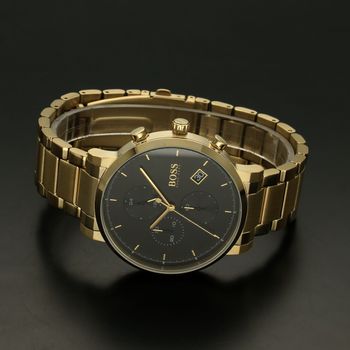 Zegarek męski Hugo Boss Integrity w odcieniu złota 1513781 to zegarek na stalowej, pozłacanej bransolecie z japońskim mechanizmem. Zegarek złoty z czarną tarczą i prostymi indeksami.  (4).jpg