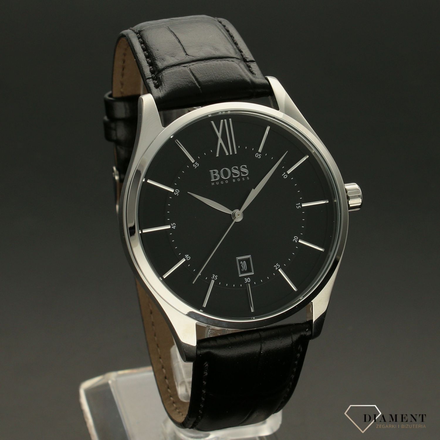 Zegarek męski Hugo Boss Distinction 1513794 'Klasyczny BOSS' to zegarek do garnituru na skórzanym, czarnym pasku, najmodniejszy zegarek na zawsze..jpg