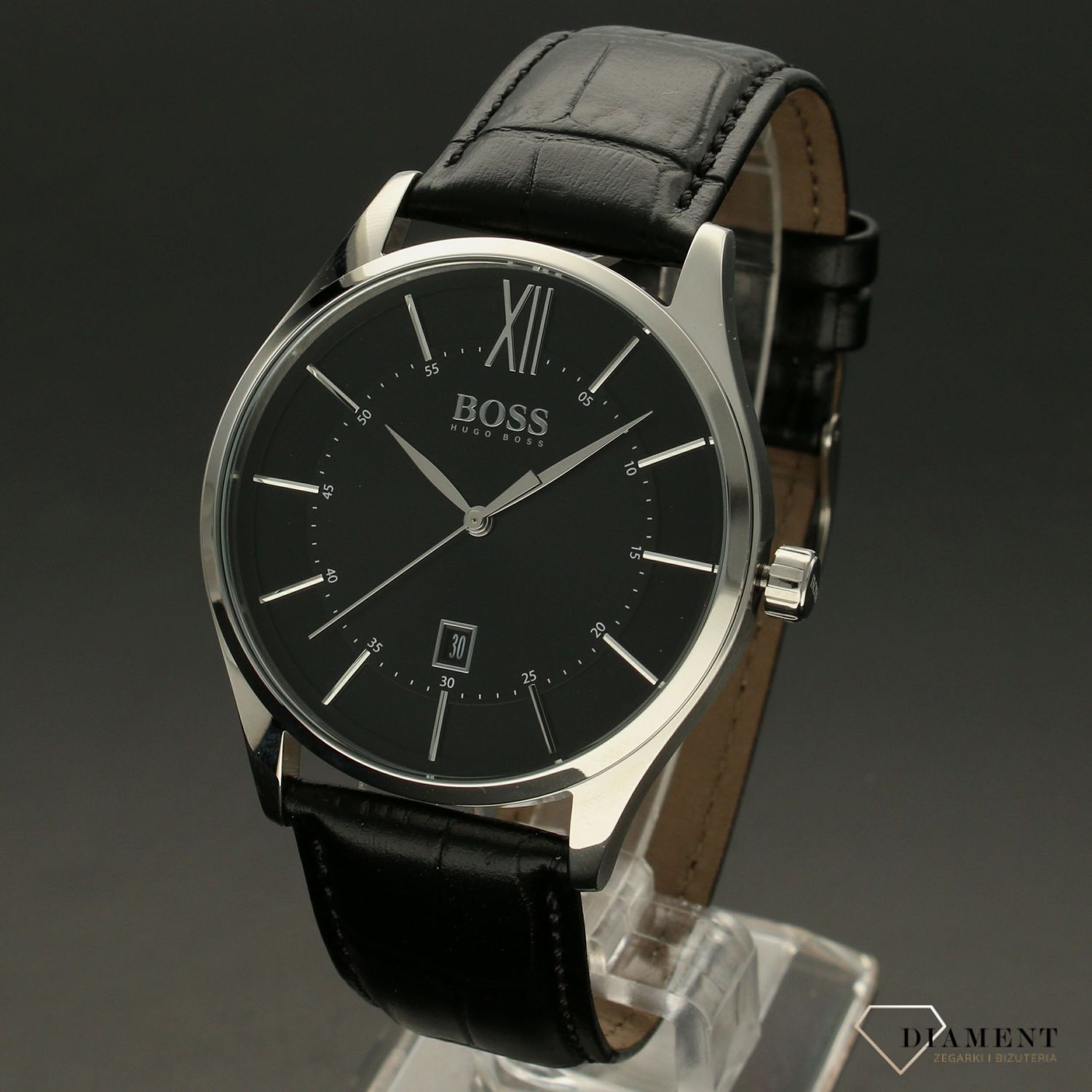 Zegarek męski Hugo Boss Distinction 1513794 'Klasyczny BOSS' to zegarek do garnituru na skórzanym, czarnym pasku, najmodniejszy zegarek na zawsze..jpg