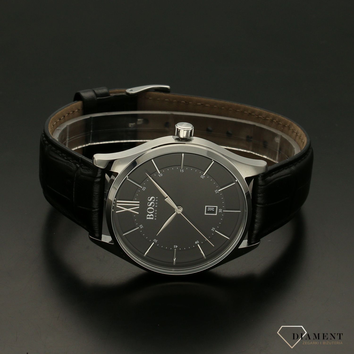 Zegarek męski Hugo Boss Distinction 1513794 'Klasyczny BOSS' to zegarek do garnituru na skórzanym, czarnym pasku, najmodniejszy zegarek na zawsze..jpg
