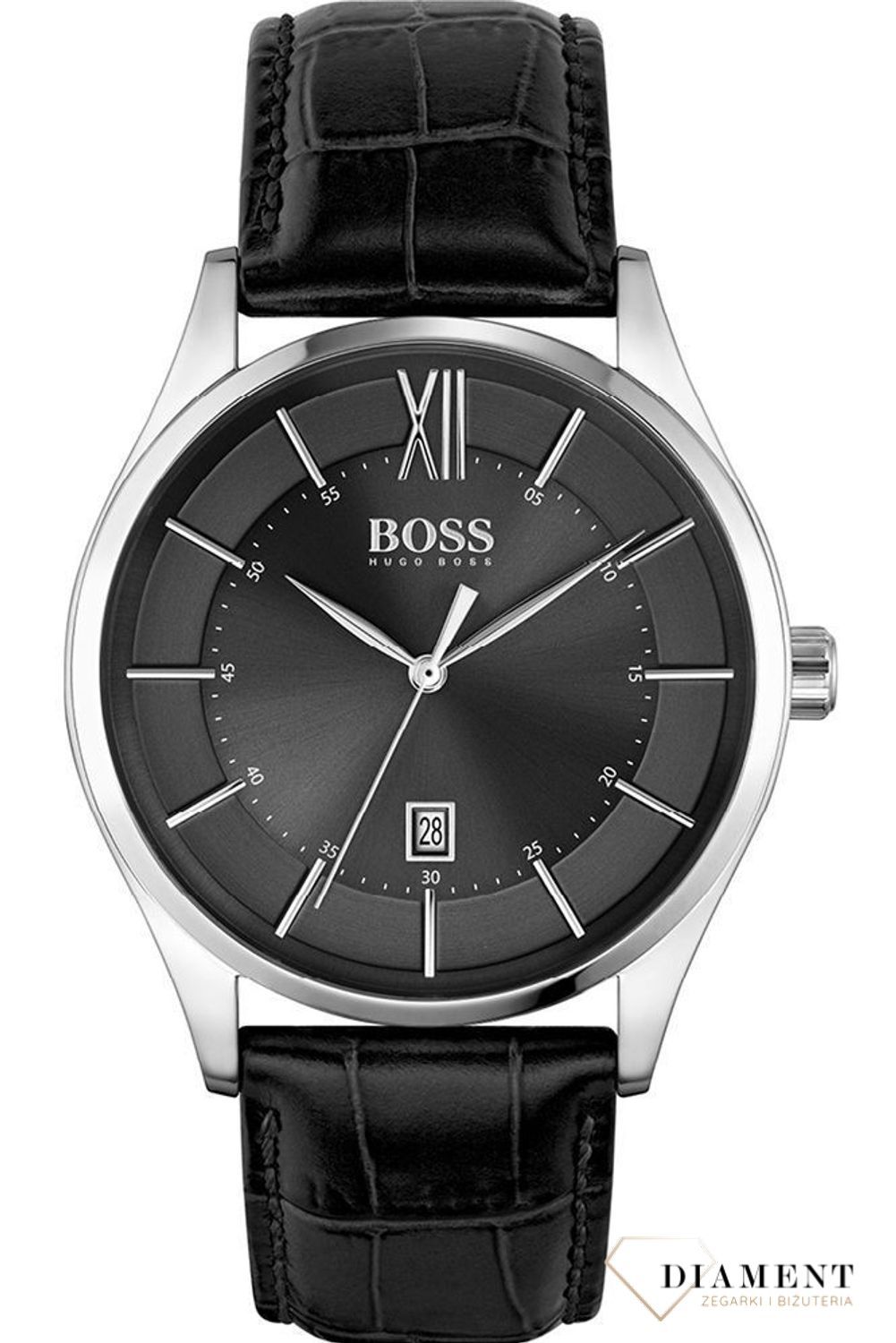 Zegarek męski Hugo Boss Distinction 1513794 'Klasyczny BOSS' to zegarek do garnituru na skórzanym, czarnym pasku, najmodniejszy zegarek na zawsze..jpg