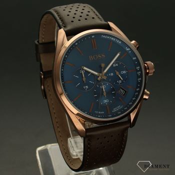 Zegarek męski Hugo Boss Champion Chrono 1513817 to najmodniejszy zegarek na brązowym, wytrzymałym pasku z kopertą o barwie różowego złota (1).jpg
