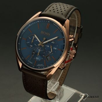 Zegarek męski Hugo Boss Champion Chrono 1513817 to najmodniejszy zegarek na brązowym, wytrzymałym pasku z kopertą o barwie różowego złota (2).jpg
