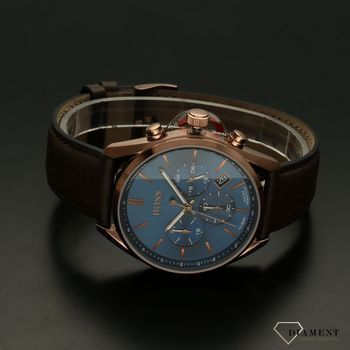 Zegarek męski Hugo Boss Champion Chrono 1513817 to najmodniejszy zegarek na brązowym, wytrzymałym pasku z kopertą o barwie różowego złota (3).jpg