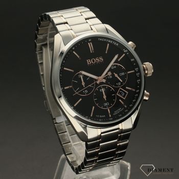 Zegarek męski Hugo Hoss 1513819 na bransolecie z czarną tarczą i dodatkami z różowego złota (1).jpg