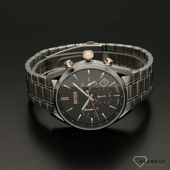 Zegarek męski Hugo Hoss 1513819 na bransolecie z czarną tarczą i dodatkami z różowego złota (3).jpg