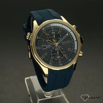 Zegarek męski złoty na pasku silikonowym w kolorze niebieskim Hugo Boss Globertotter 1513822 (1).jpg