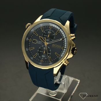 Zegarek męski złoty na pasku silikonowym w kolorze niebieskim Hugo Boss Globertotter 1513822 (2).jpg