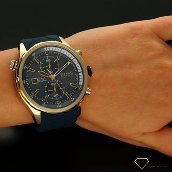 Zegarek męski złoty na pasku silikonowym w kolorze niebieskim Hugo Boss Globertotter 1513822 (5).jpg