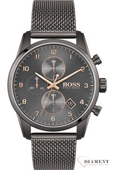 Zegarek męski Hugo Boss 1513837 Skymaster w odcieniu ciemnej szarości to zegarek z kolekcji Hugo Boss. Zegarek ciemno szary z cyframi arabskimi w różowym złocie..jpg