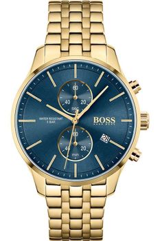 Zegarek męski na złotej bransolecie w kolorze złotym z niebieską tarczą Hugo Boss 1513841 z kolekcji Associate..jpg