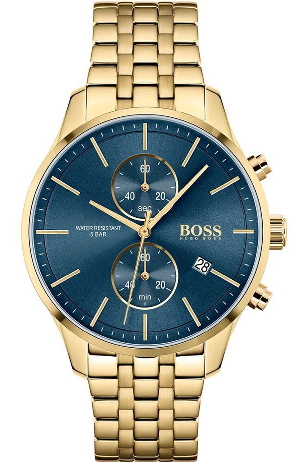 Zegarek męski na złotej bransolecie w kolorze złotym z niebieską tarczą Hugo Boss 1513841 z kolekcji Associate..jpg