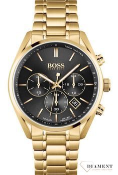 Zegarek męski Hugo Boss Champion 'Złoty BOSS' 1513848 to zegarek na stalowej, pozłacanej bransolecie z japońskim mechanizmem. Zegarek złoty z czarną tarczą i prostymi indeksami. Propozycja dedykowana miłośnikom klasyc.jpg