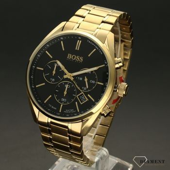 Zegarek męski Hugo Boss Champion 'Złoty BOSS' 1513848 to zegarek na stalowej, pozłacanej bransolecie z japońskim mechanizmem. Zegarek złoty z czarną tarczą i prostymi indeksami. Propozycja dedykowana miłośnikom klasycznego wzornictwa..jpg