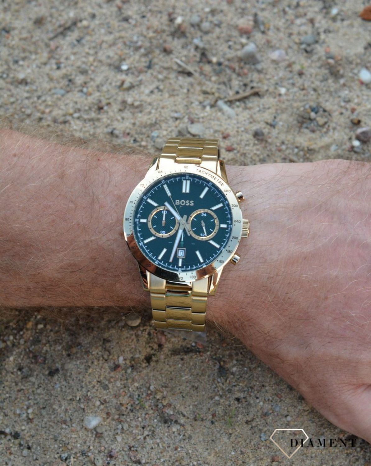 Złoty zegarek męski Hugo Boss Allure 1513923. Zegarek męski Hugo Boss. Złoty zegarek męski na bransolecie. Zegarek męski złoty na prezent dla mężczyzny. Zegarek męski z zieloną tarczą (2)11.jpg