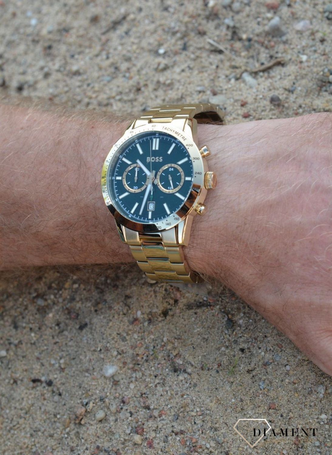 Złoty zegarek męski Hugo Boss Allure 1513923. Zegarek męski Hugo Boss. Złoty zegarek męski na bransolecie. Zegarek męski złoty na prezent dla mężczyzny. Zegarek męski z zieloną tarczą (2)11.jpg