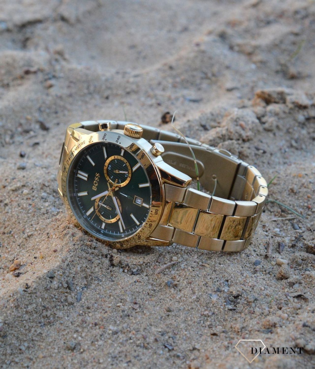 Złoty zegarek męski Hugo Boss Allure 1513923. Zegarek męski Hugo Boss. Złoty zegarek męski na bransolecie. Zegarek męski złoty na prezent dla mężczyzny. Zegarek męski z zieloną tarczą (2)11.jpg