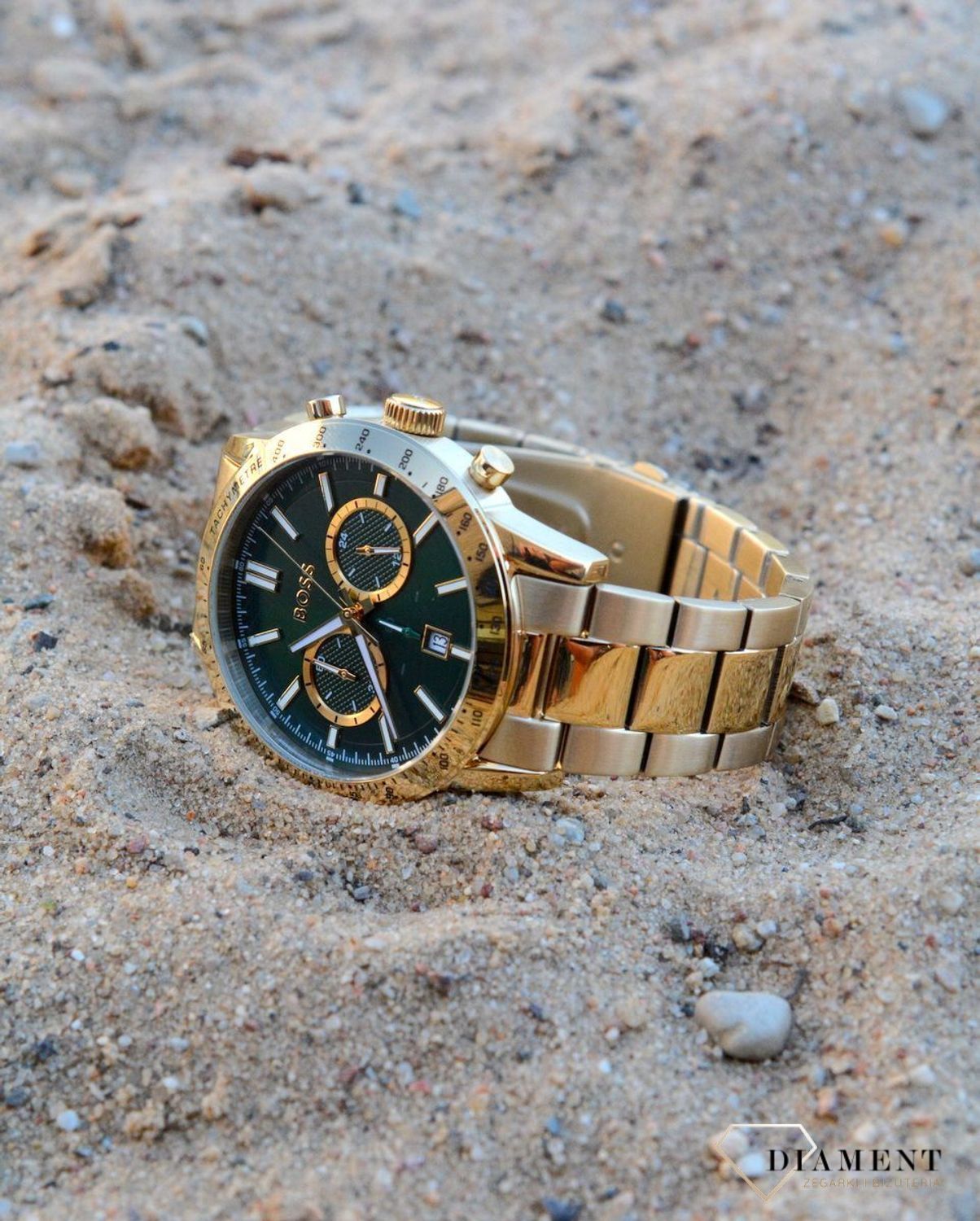 Złoty zegarek męski Hugo Boss Allure 1513923. Zegarek męski Hugo Boss. Złoty zegarek męski na bransolecie. Zegarek męski złoty na prezent dla mężczyzny. Zegarek męski z zieloną tarczą (2)11.jpg