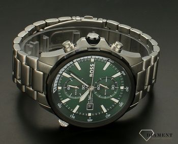 Zegarek męski HUGO BOSS Globetrotter 1513930 z zieloną tarczą i chronografem. Zegarek męski. Zegarek z chronografem. Zegarek na bransolecie. Zegarek w zielonym kolorze. Zegarek Hugo Boss idealny na prezent dla mę (5).jpg