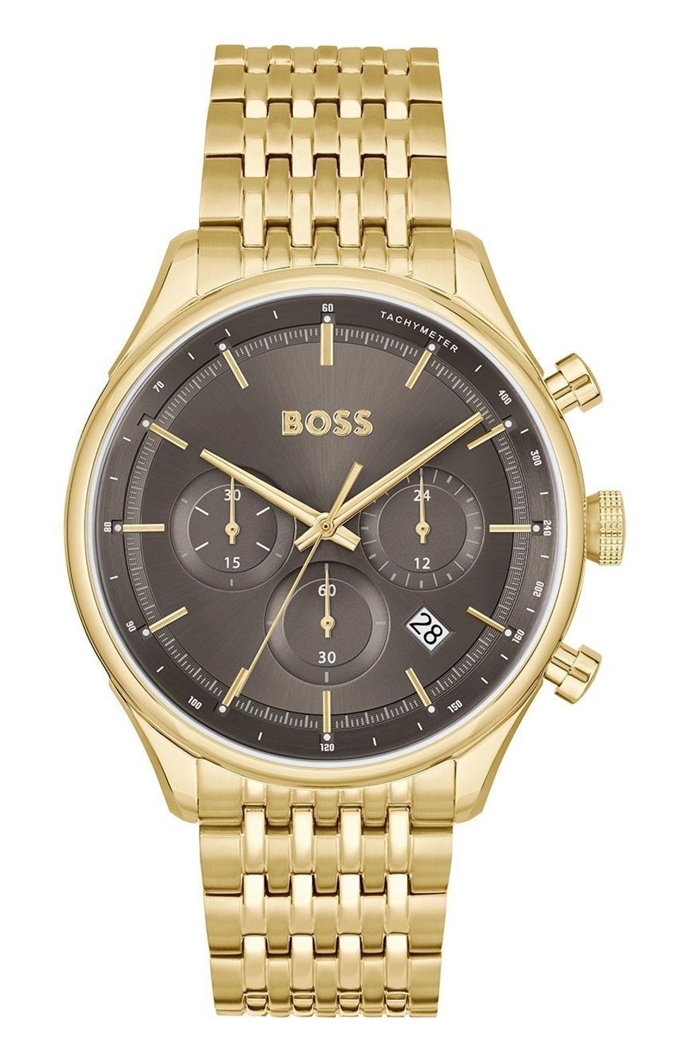 Zegarek męski złoty Hugo Boss złoty Gregor 1514051 Grafitowa tarcz. Zegarek na złotej bransolecie. Zegarek męski na bransolecie. Zegarek męski Hugo Boss z chronografem. Zegarek męski Hugo Boss idealny na prezent dla mężczyzny..jpg