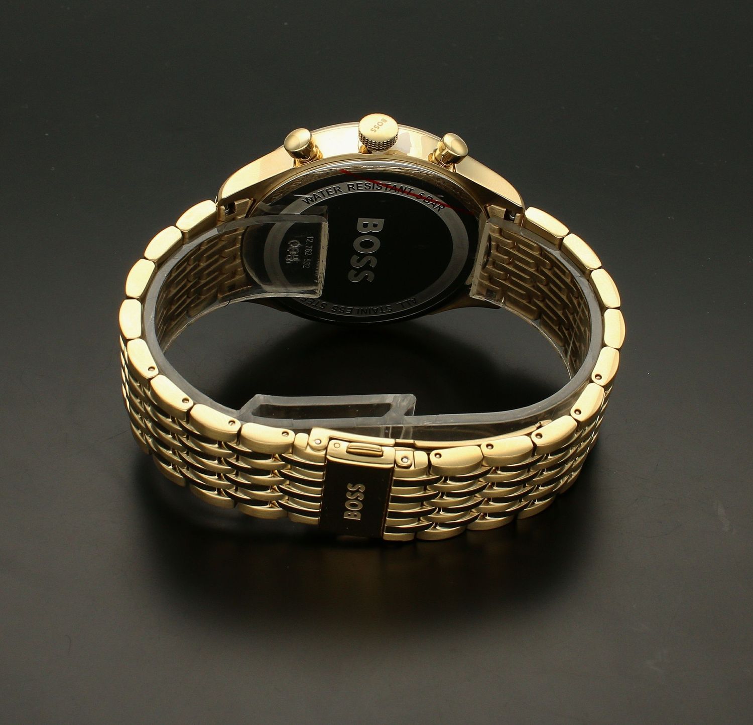 Zegarek męski złoty Hugo Boss złoty Gregor 1514051 Grafitowa tarcz. Zegarek na złotej bransolecie. Zegarek męski na bransolecie. Zegarek męski Hugo Boss z chronografem. Zegarek męski Hugo Boss idealny na prezent dla mężczyzny..jpg