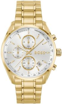 Męski zegarek Boss 1514261 – złota koperta PVD, srebrna tarcza, chronograf i tachometr. Wodoszczelność 50 m, stalowa bransoleta, precyzyjny mechanizm kwarcowy.1.jpg